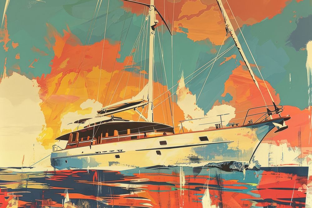 Yacht transportation sailboat painting.