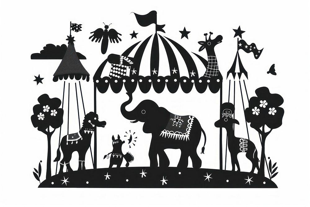 Silhouette circus recreation elephant.