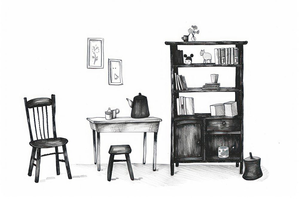Furniture art illustrated bookshelf.