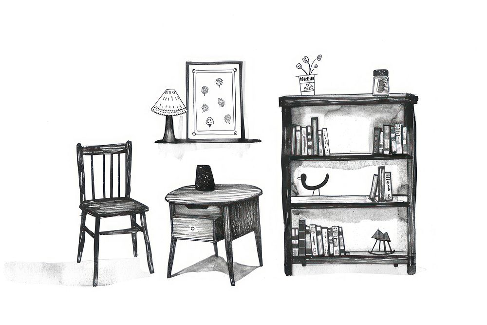 Furniture art illustrated bookshelf.