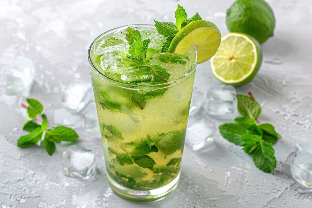 Mojito cocktail beverage alcohol produce.