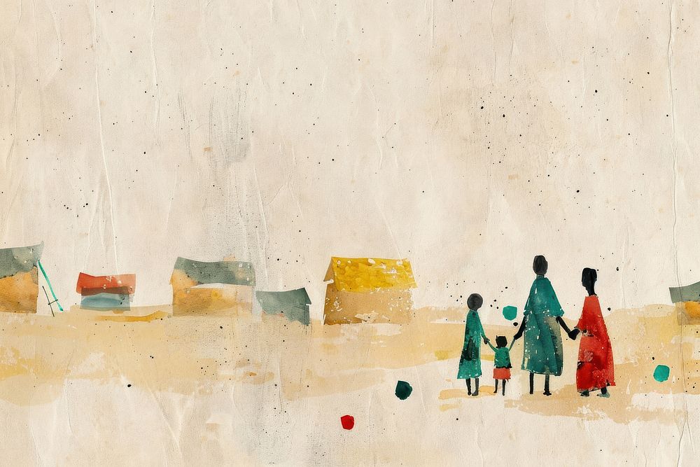 African family at refugee camp architecture clothing painting.