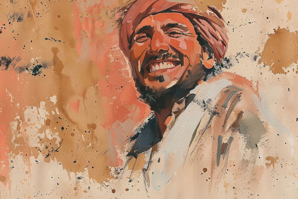 Arab man smiling photography portrait painting.