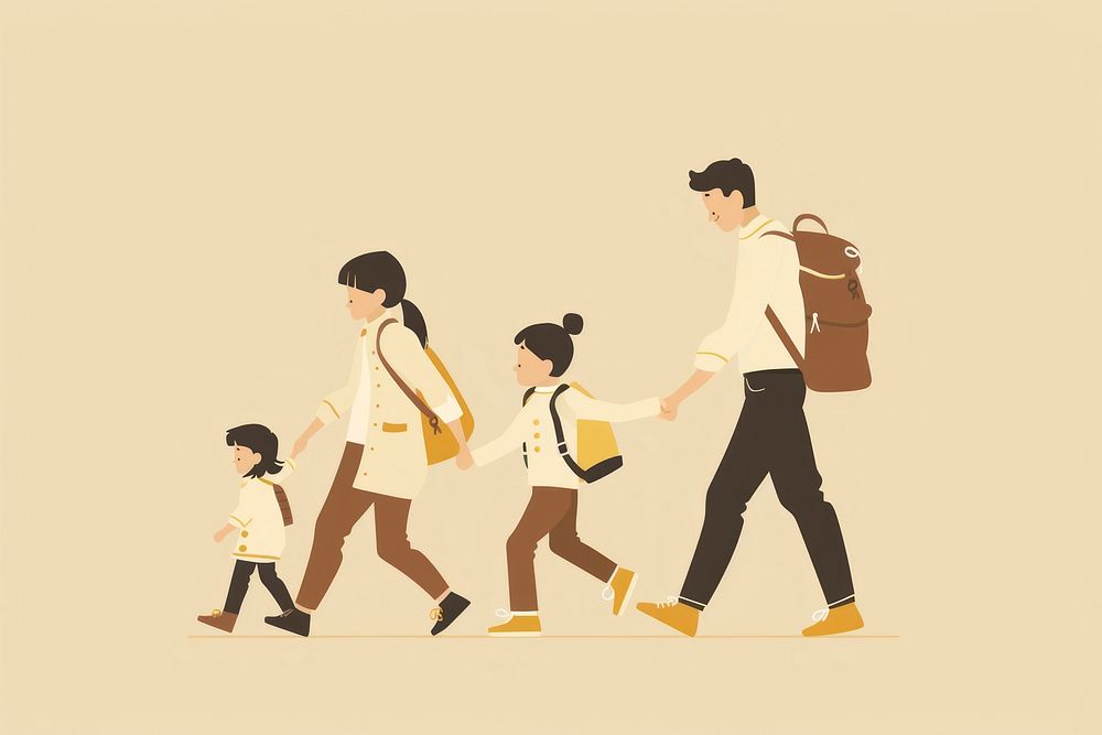 Asian family walking hand recreation.