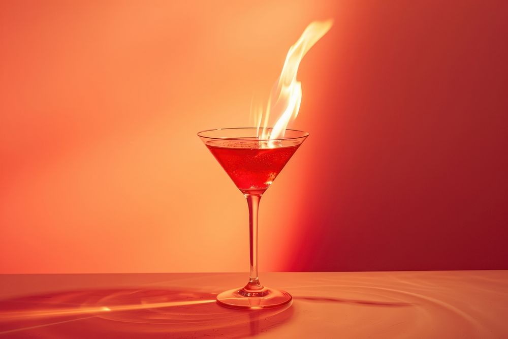 Flaming red cocktail beverage alcohol martini.