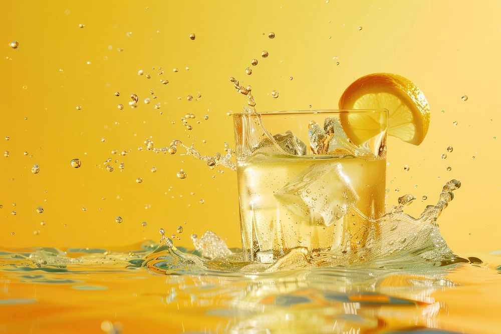 Splash lemon cocktail beverage produce alcohol.