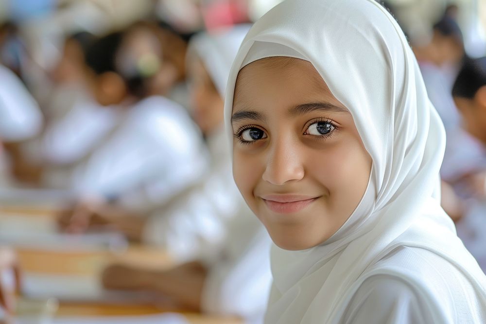 Young muslim girl smiling person female people.