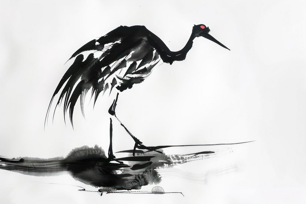 Crane Japanese minimal waterfowl animal bird.