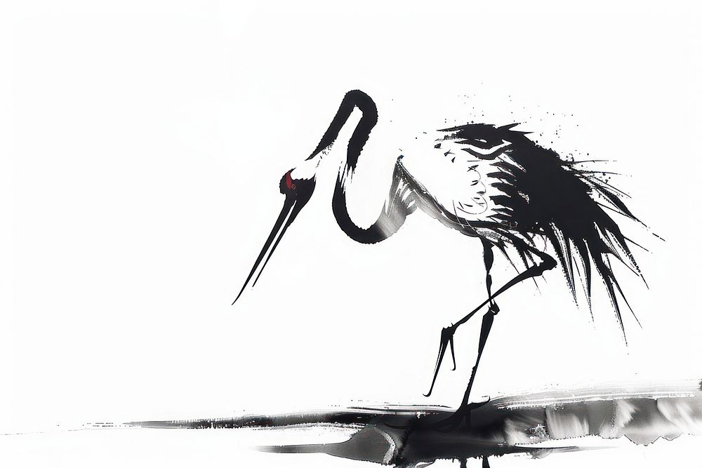 Crane Japanese minimal waterfowl animal stork.