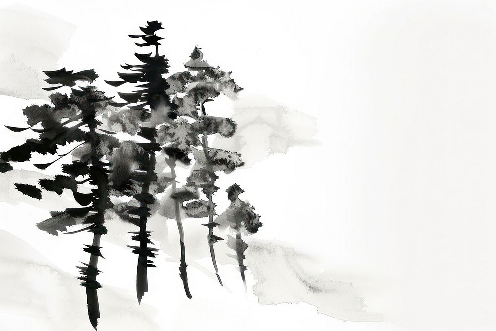 Forest Japanese minimal art illustrated silhouette.