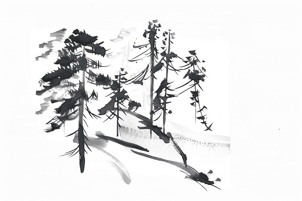 Forest Japanese minimal art illustrated silhouette.