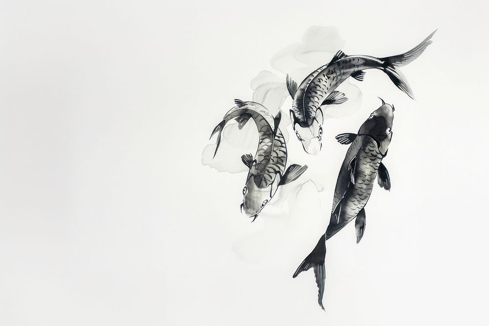 Fish Japanese minimal art illustrated aquatic.