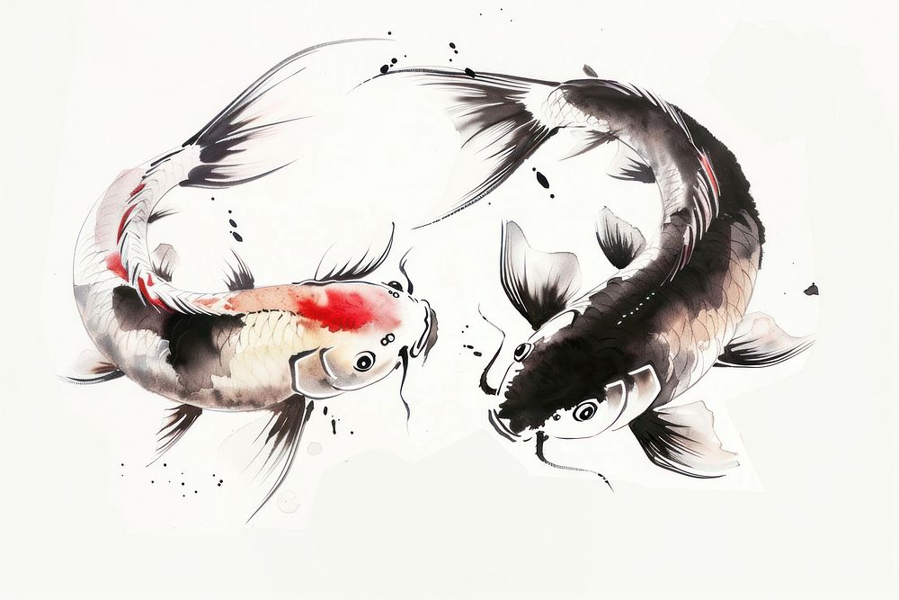 Koi fish Japanese minimal art illustrated drawing.