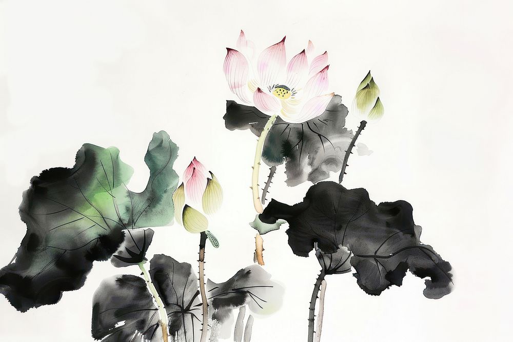 Lotus Japanese minimal painting art graphics.