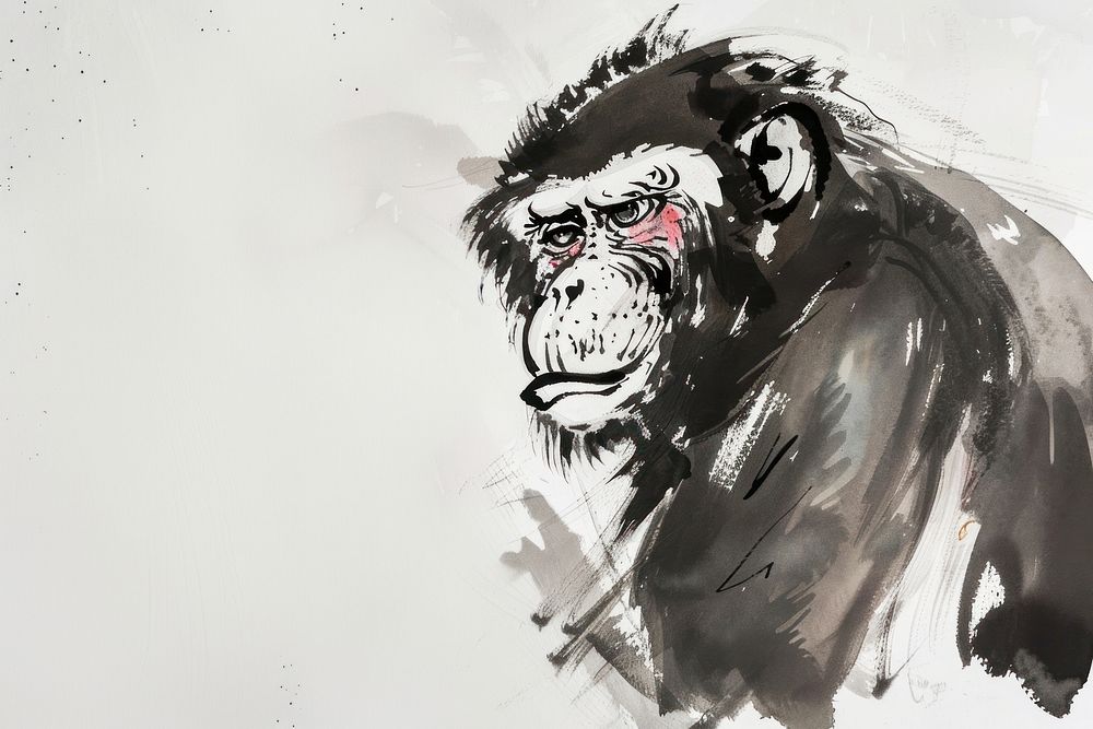 Monkey Japanese minimal art illustrated wildlife.