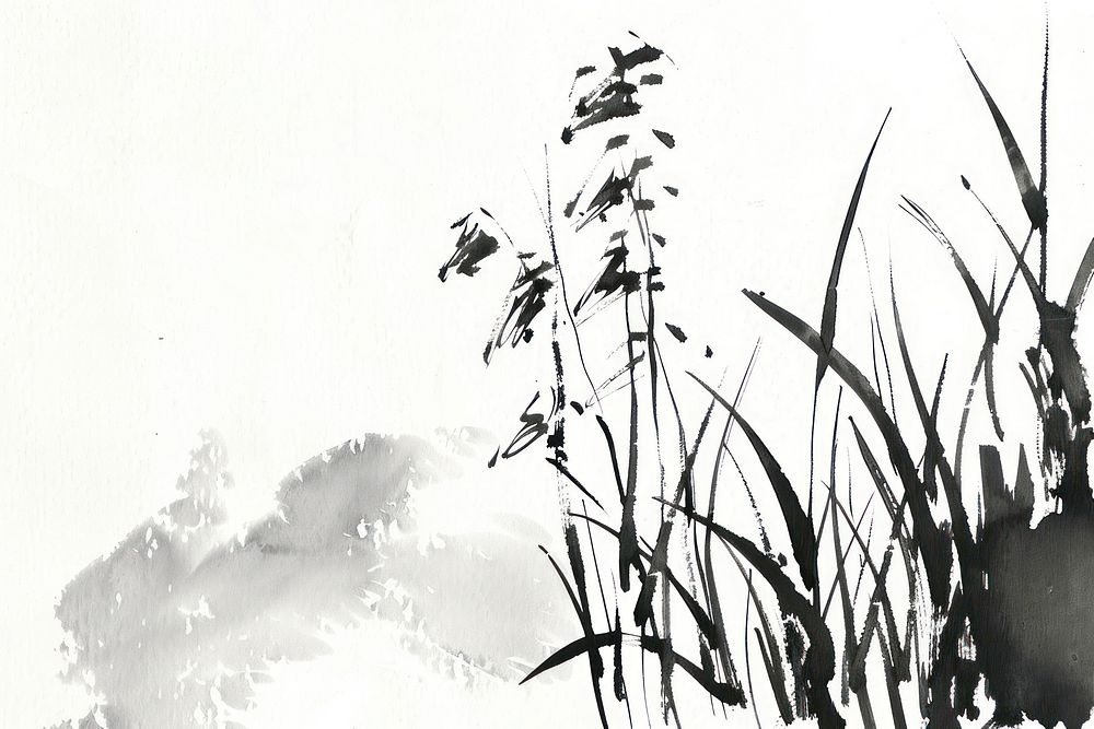 Meadow Japanese minimal painting art illustrated.
