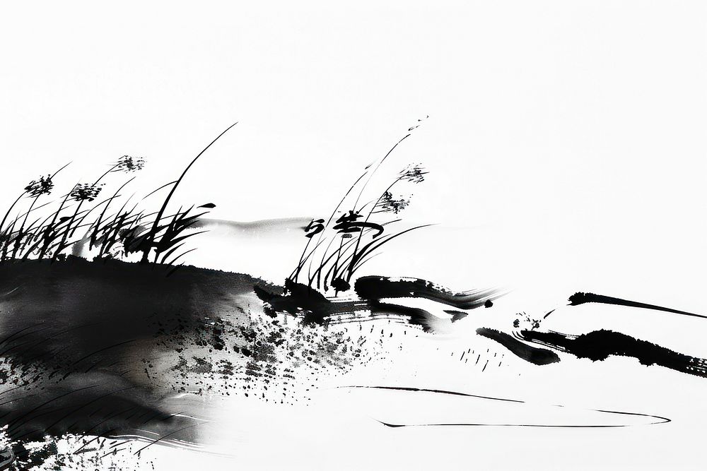 Meadow Japanese minimal art illustrated silhouette.