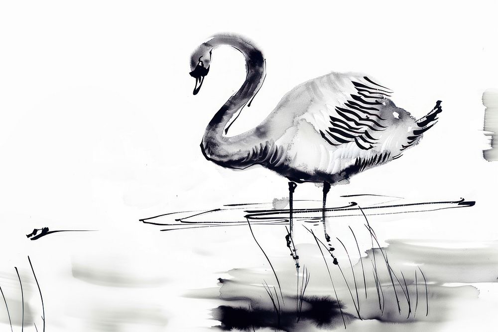 Swan Japanese minimal art illustrated flamingo.