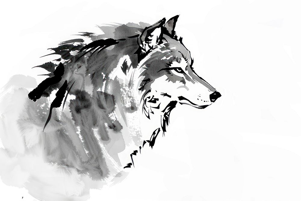 Wolf Japanese minimal art illustrated drawing.