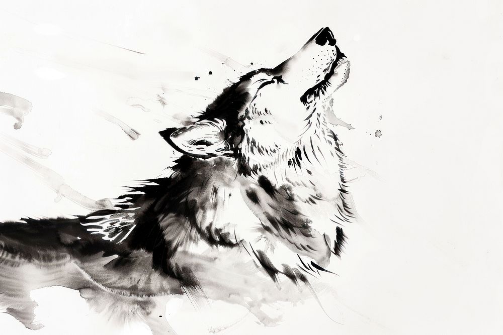 Wolf Japanese minimal art illustrated drawing.