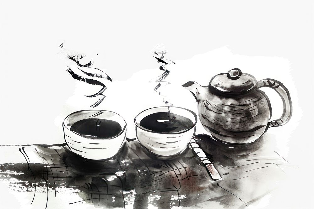Tea Japanese minimal art illustrated cookware.