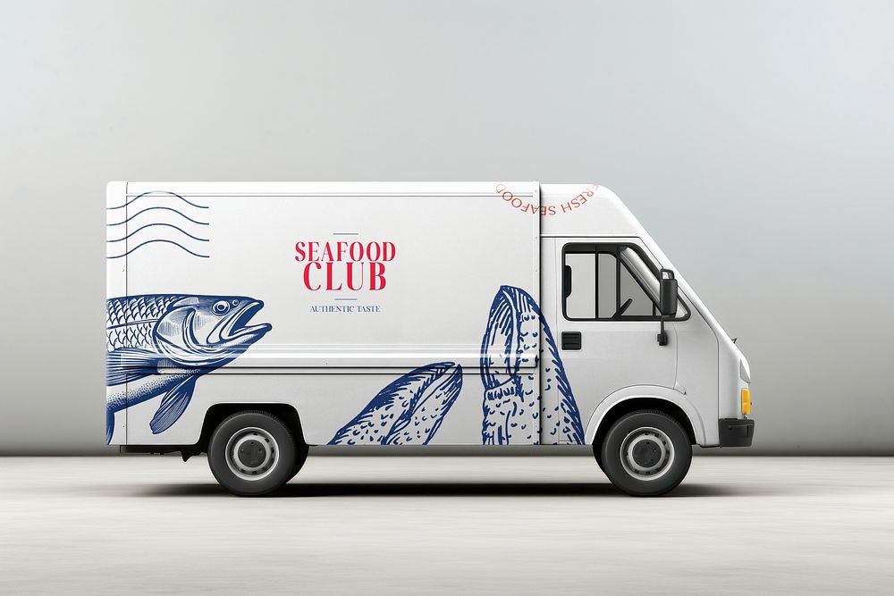 Food delivery truck mockup psd