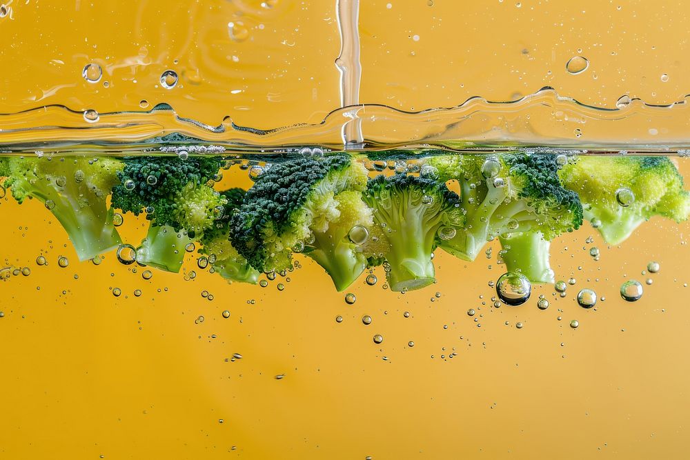 Broccoli oil bubble vegetable produce jacuzzi.