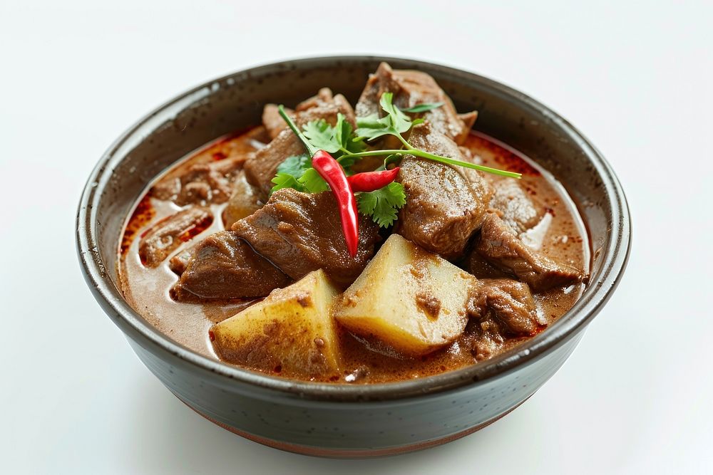 Beef potato with coconut milk food mutton meat.