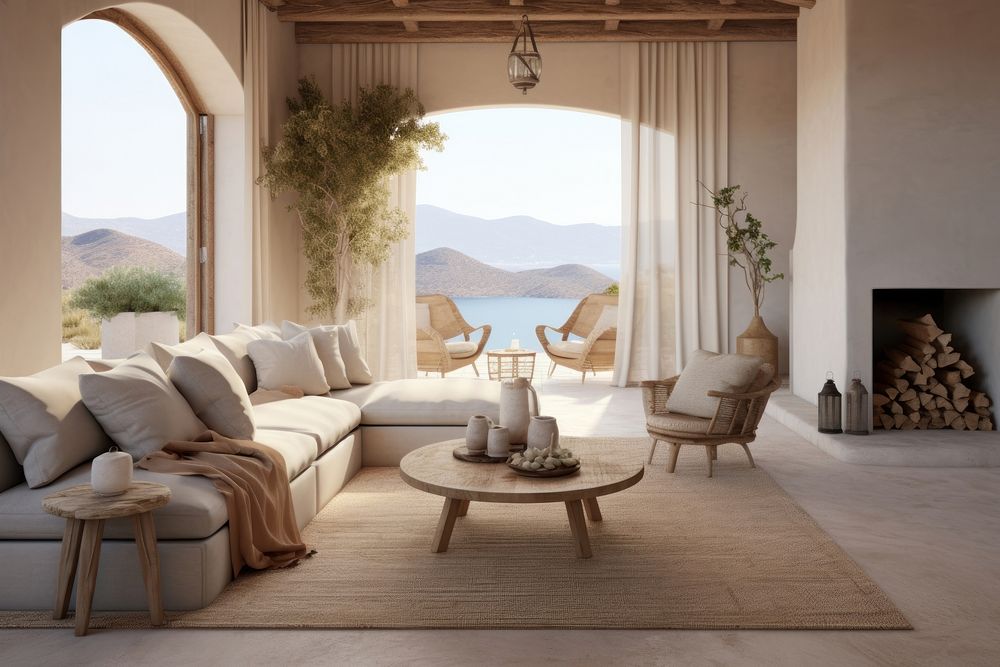 Mediterranean style living room architecture furniture building.