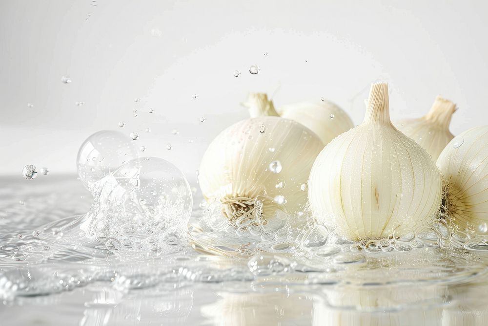 White onion oil bubble vegetable produce garlic.