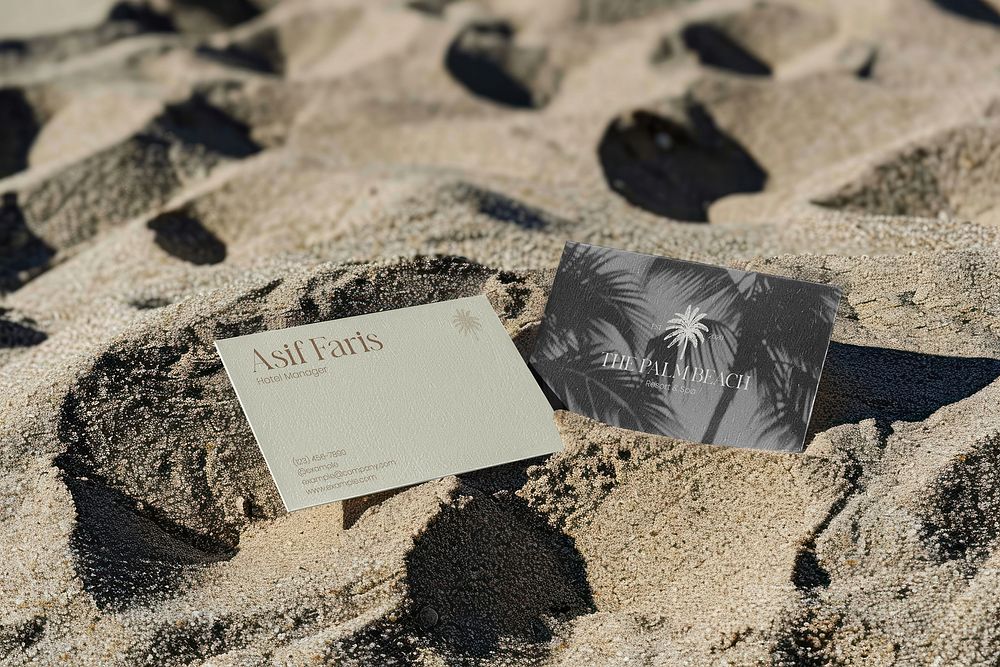 Aesthetic business cards on sand