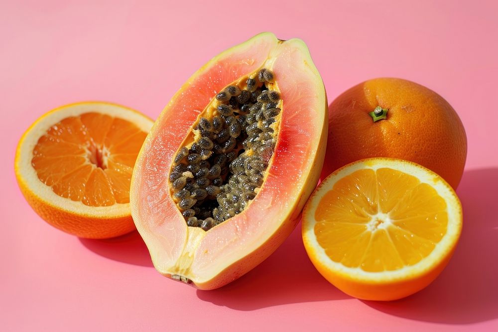 A papaya cut in half orange fruit produce.