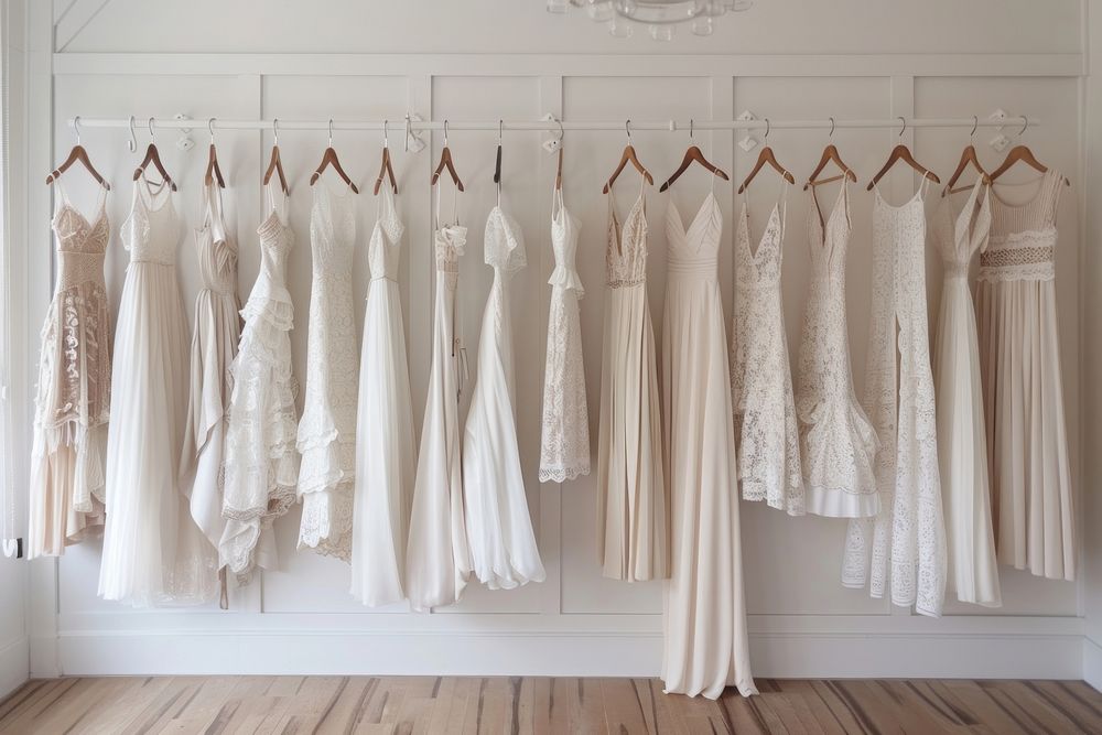 White wedding dress room furniture indoors.