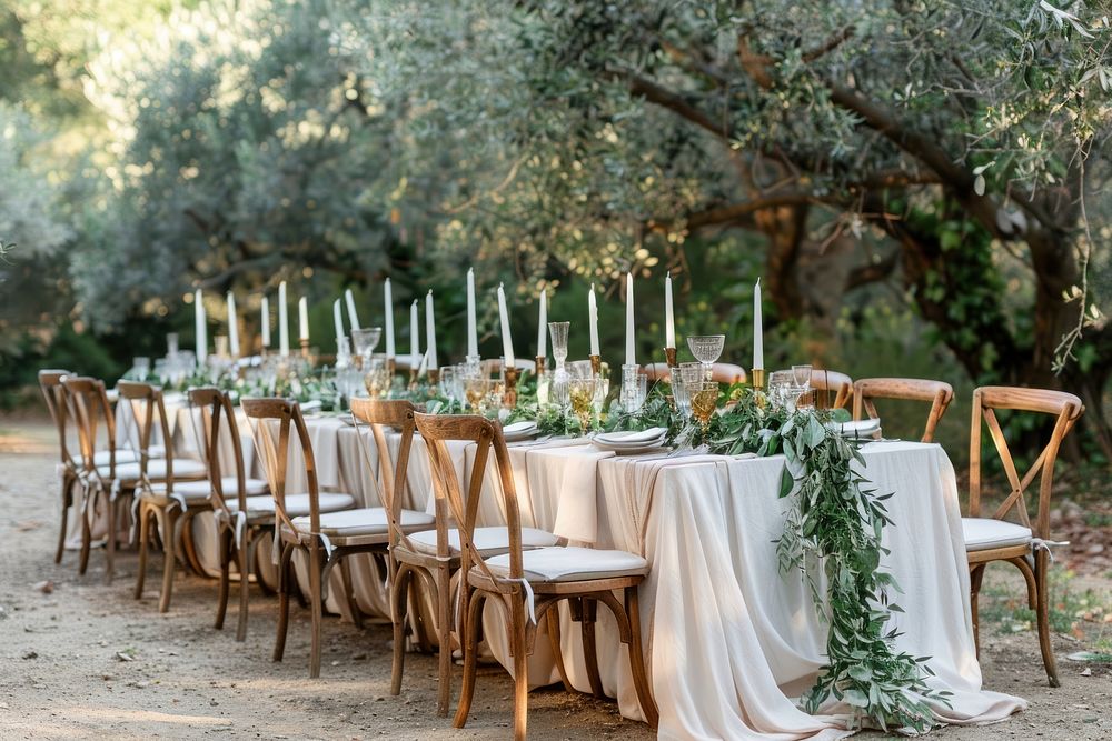 A rustic wedding table setting candle chair furniture.