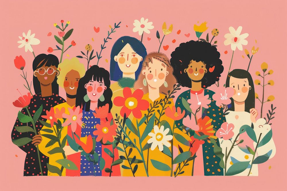 Happy diverse women art graphics painting.