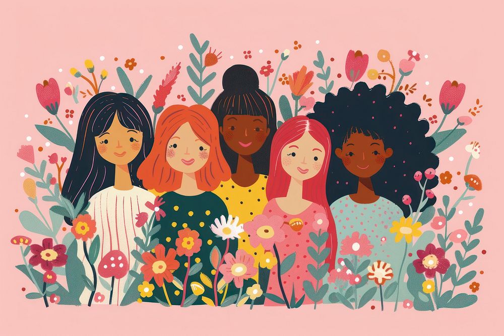 Happy diverse women art illustrated graphics.