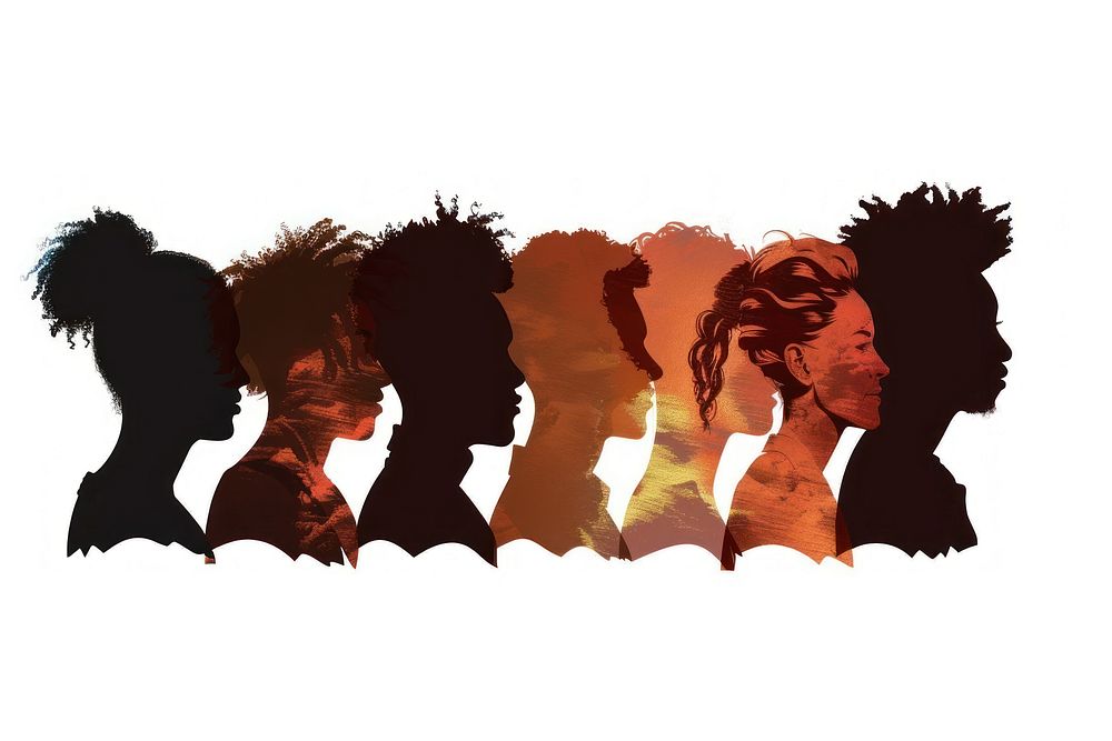Silhouette profile group of men and women of diverse culture silhouette female person.