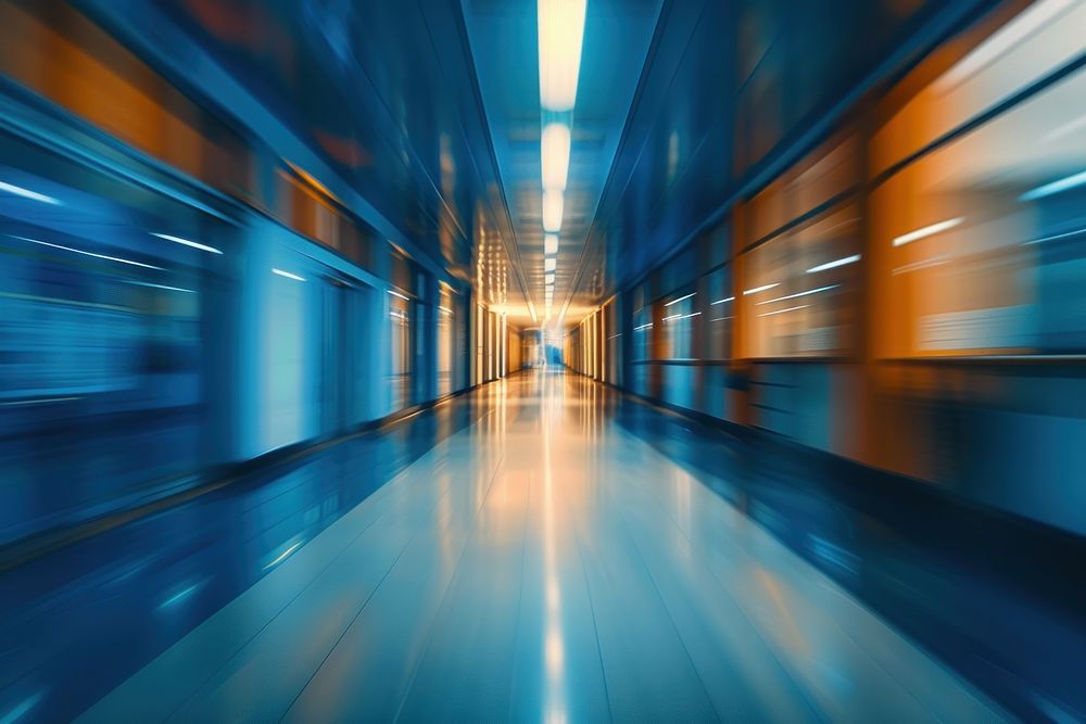Abstract blurred of hospital corridor transportation architecture.