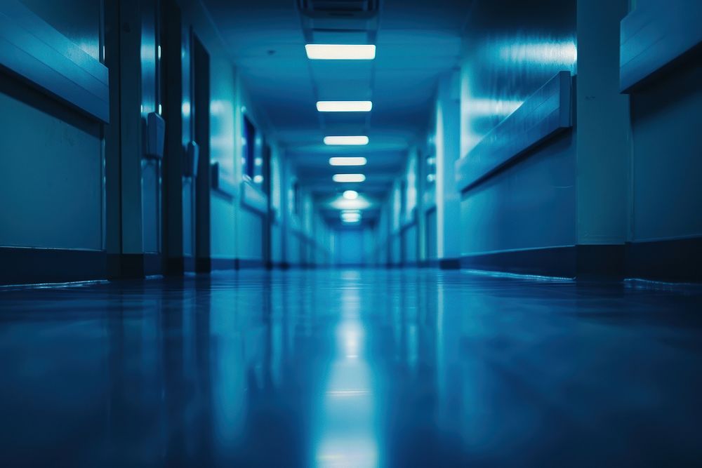 Abstract blurred of hospital corridor architecture building.