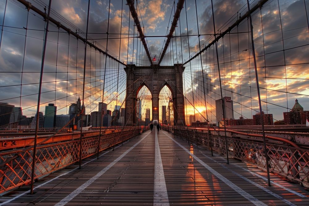 Brooklyn bridge at dusk brooklyn bridge landmark person.