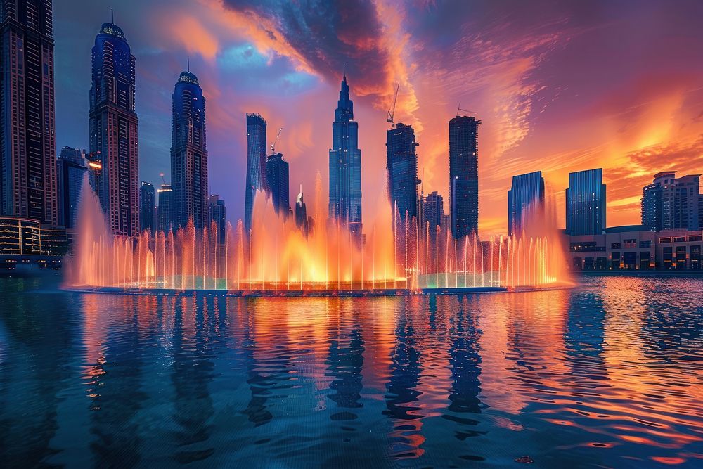 Dubai Dancing Fountain fountain architecture metropolis.