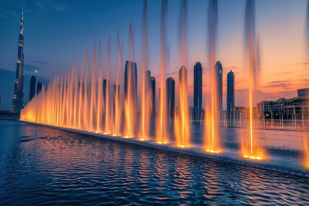 Dubai Dancing Fountain fountain architecture cityscape.