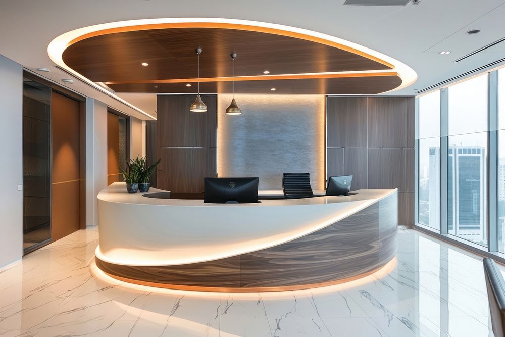 Modern office interior design architecture electronics reception.