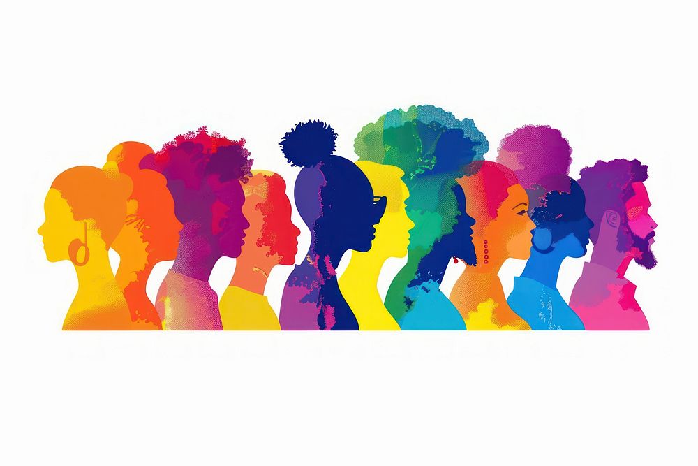 Silhouette profile group of men and women of diverse culture people graphics painting.