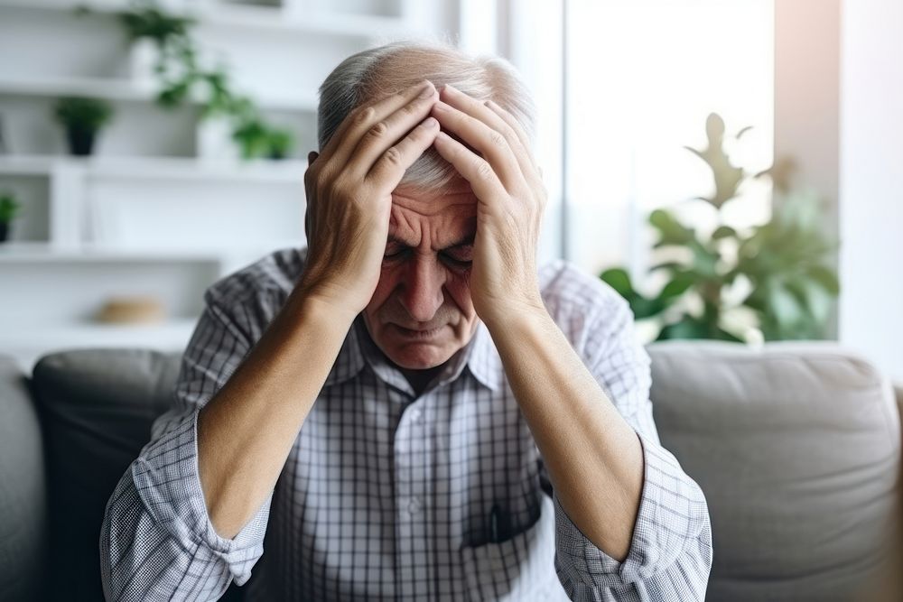 Stressed Elderly man head worried person.
