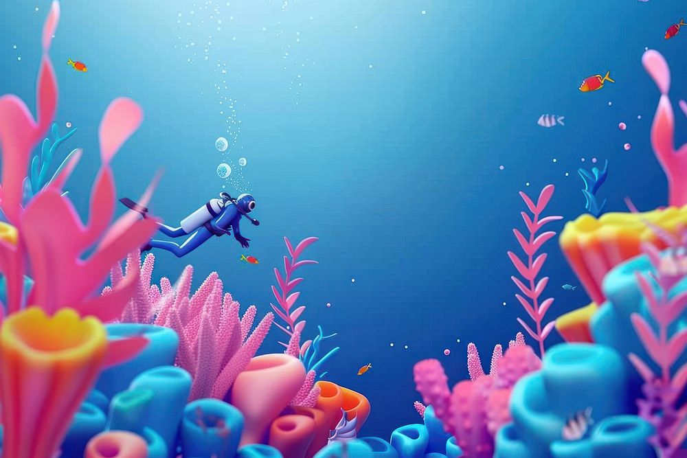 Cute underwater with scuba diver background recreation adventure outdoors.
