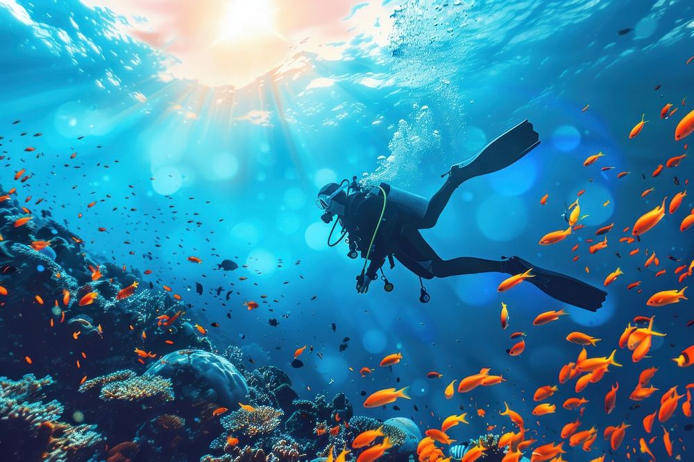 Scuba Diver in Ocean recreation underwater adventure.