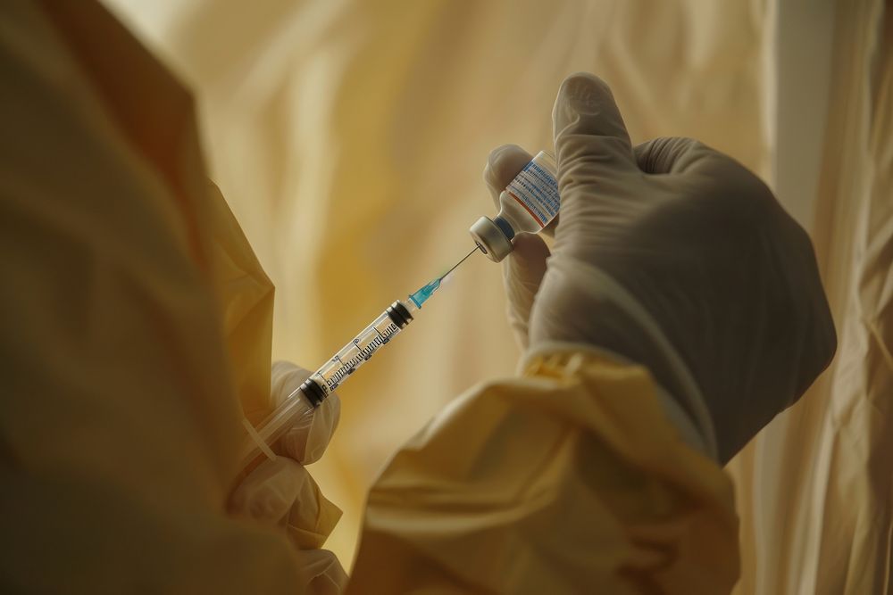 Close-up of the vaccine being injected into the arm injection clothing dynamite.