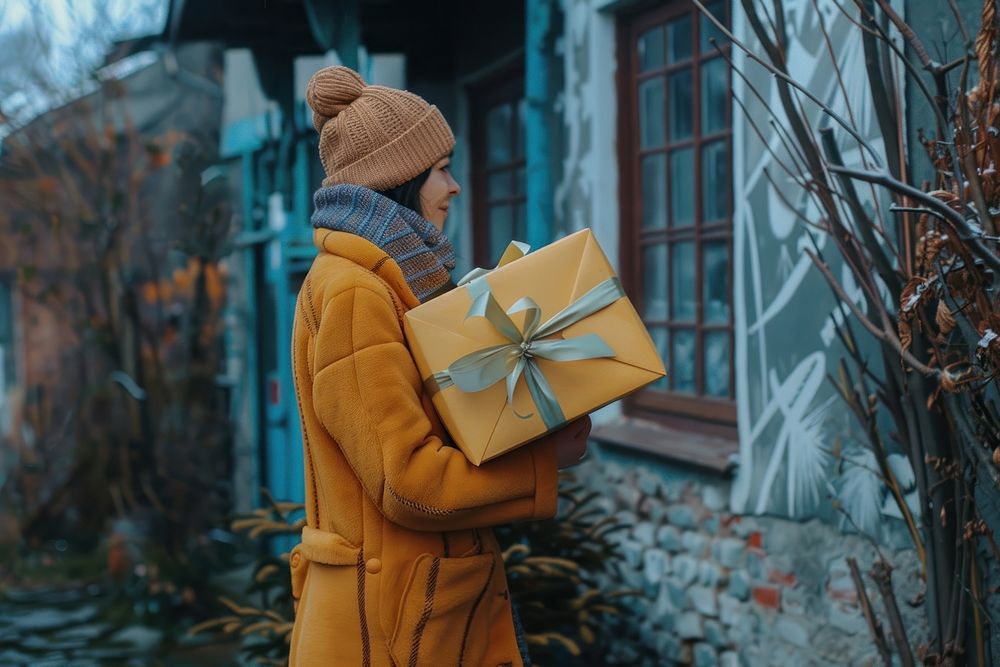 A woman hands holing a big gift box face female person.