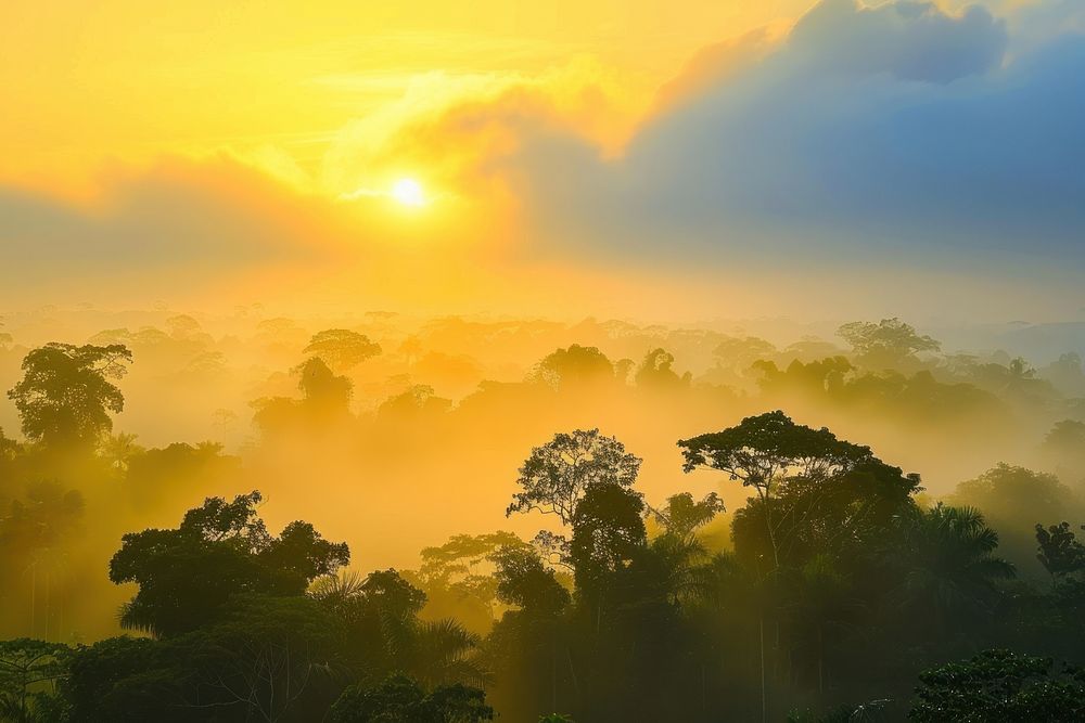 Amazon rainforest sky vegetation landscape.